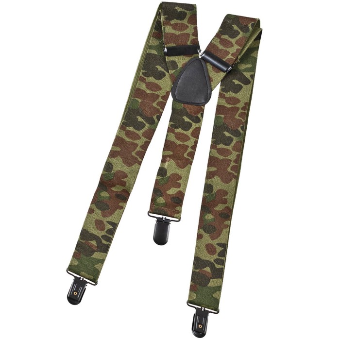 Suspenders, Y model, adjustable, 3 metal clips, camouflage